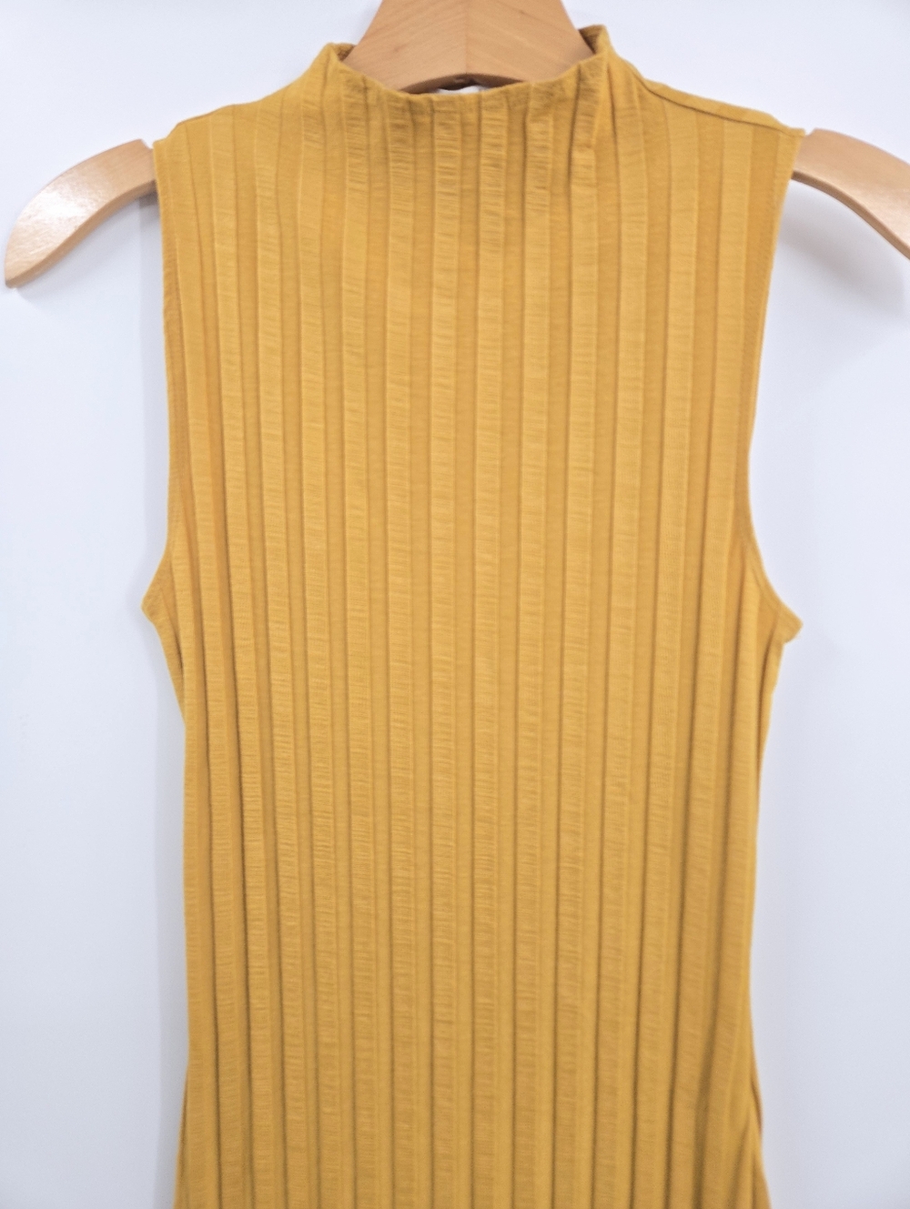 Reformation Lynn Midi Dress Sleeveless Mustard Ribbed Side Slit - Picture 4 of 12